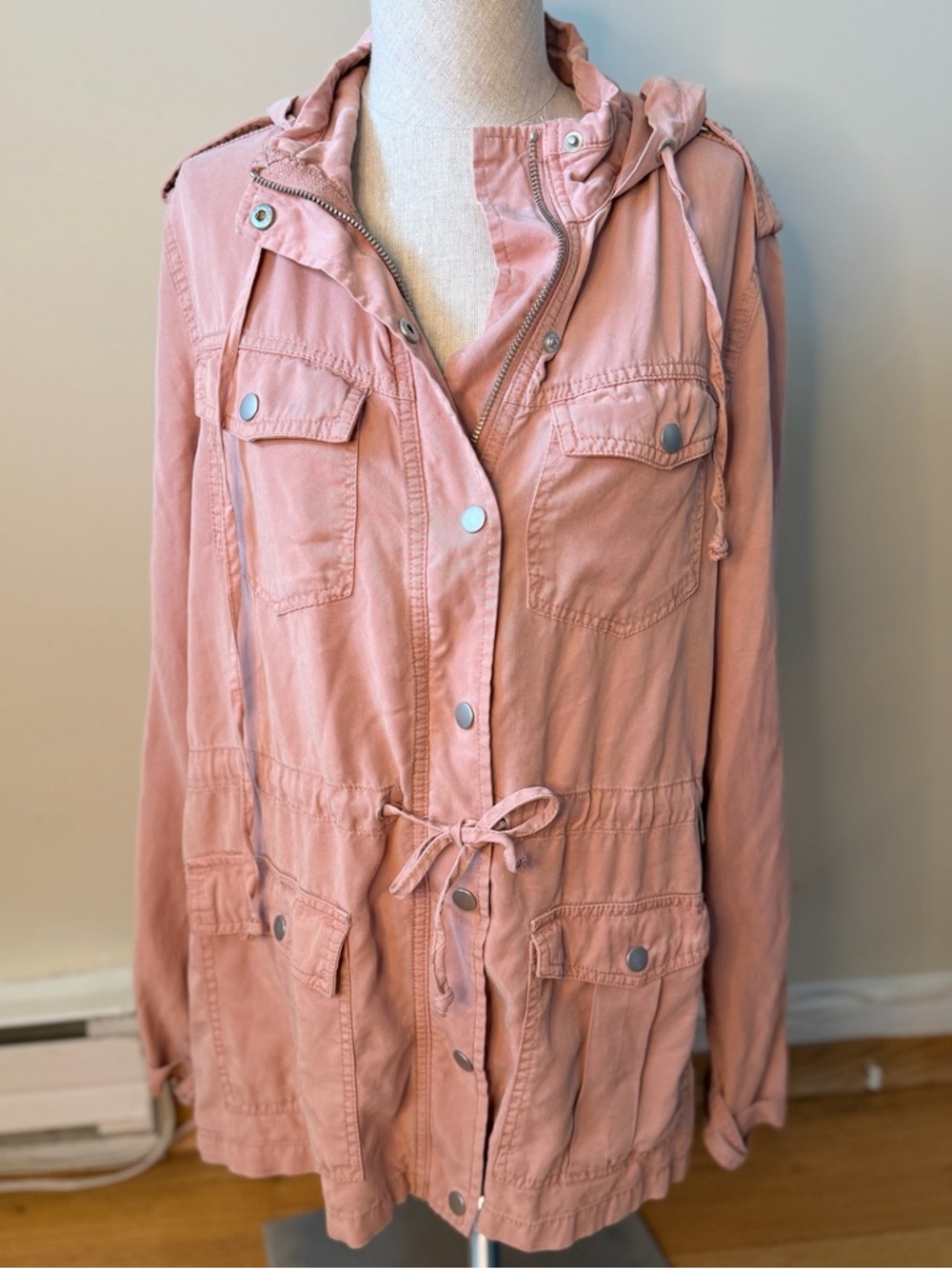 Angie Utility Military Style Anorak Jacket Salmon Pink S GUC Spring Workwear